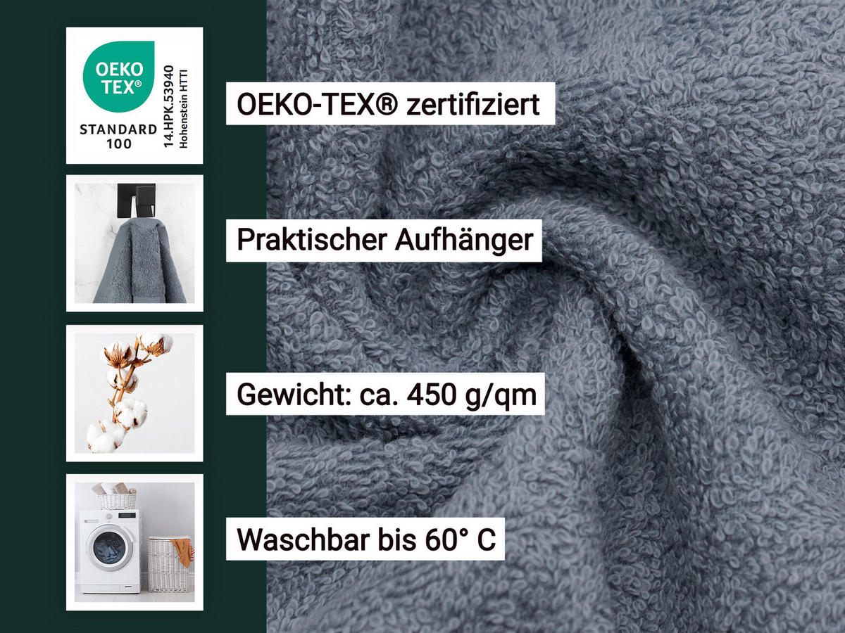 SAUNATUCH, 2er-Set, 70x180 cm, 100% Baumwolle, Grau - Grau, Textil (70/180cm) - Zollner