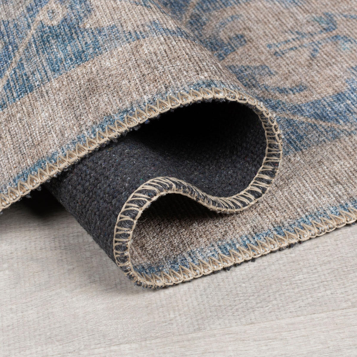 TEPPICH waschbar Vintage Floral, Orientalisch, Wohnzimmer schmutzabweisend Blau Rechteckig 190x290 - Blau, Textil (190/290cm) - KADIMA DESIGN