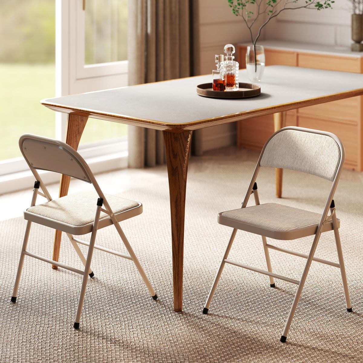 KLAPPSTÜHLE 2ER-SET aus Polyester Stahl Beige - Beige, Textil/Metall (45/78/46cm) - HOMCOM