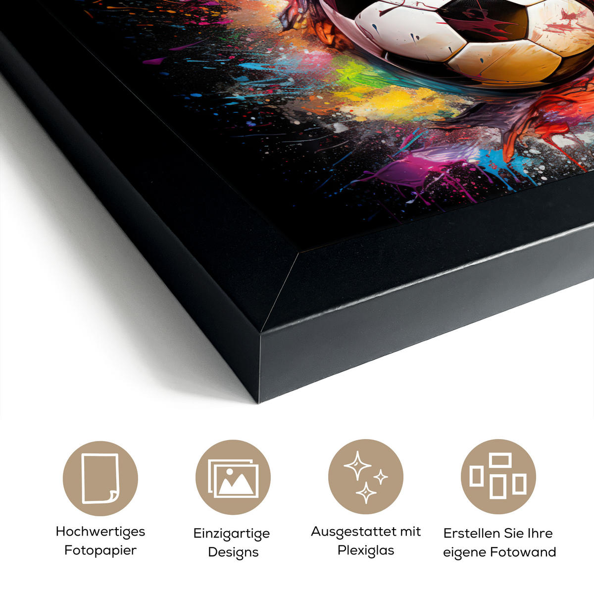 POSTER MIT RAHMEN Fußball - Farbe - Farben - Schwarz - Weiß 30x20 cm - Weiß, Papier (30/20cm) - MuchoWow