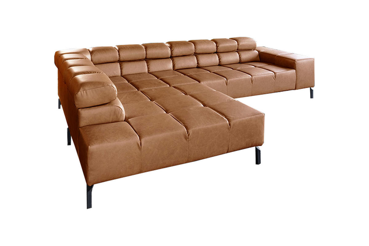 ECKSOFA NELSON Braun Leder Relaxfunktion - Cognac/Dunkelbraun, Leder/Metall (321/216cm) - KAWOLA