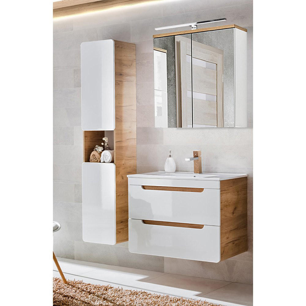 BADMÖBEL-SET 3-TLG. Luton-56 - Weiß, Holzwerkstoff (131/195/46cm) - Lomado