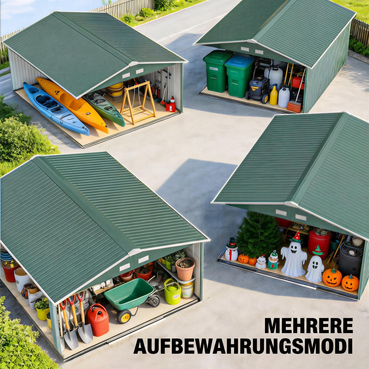 GERÄTEHAUS, Stahl, Dunkelgrün - Dunkelgrün, Metall (340/200/386cm) - Outsunny