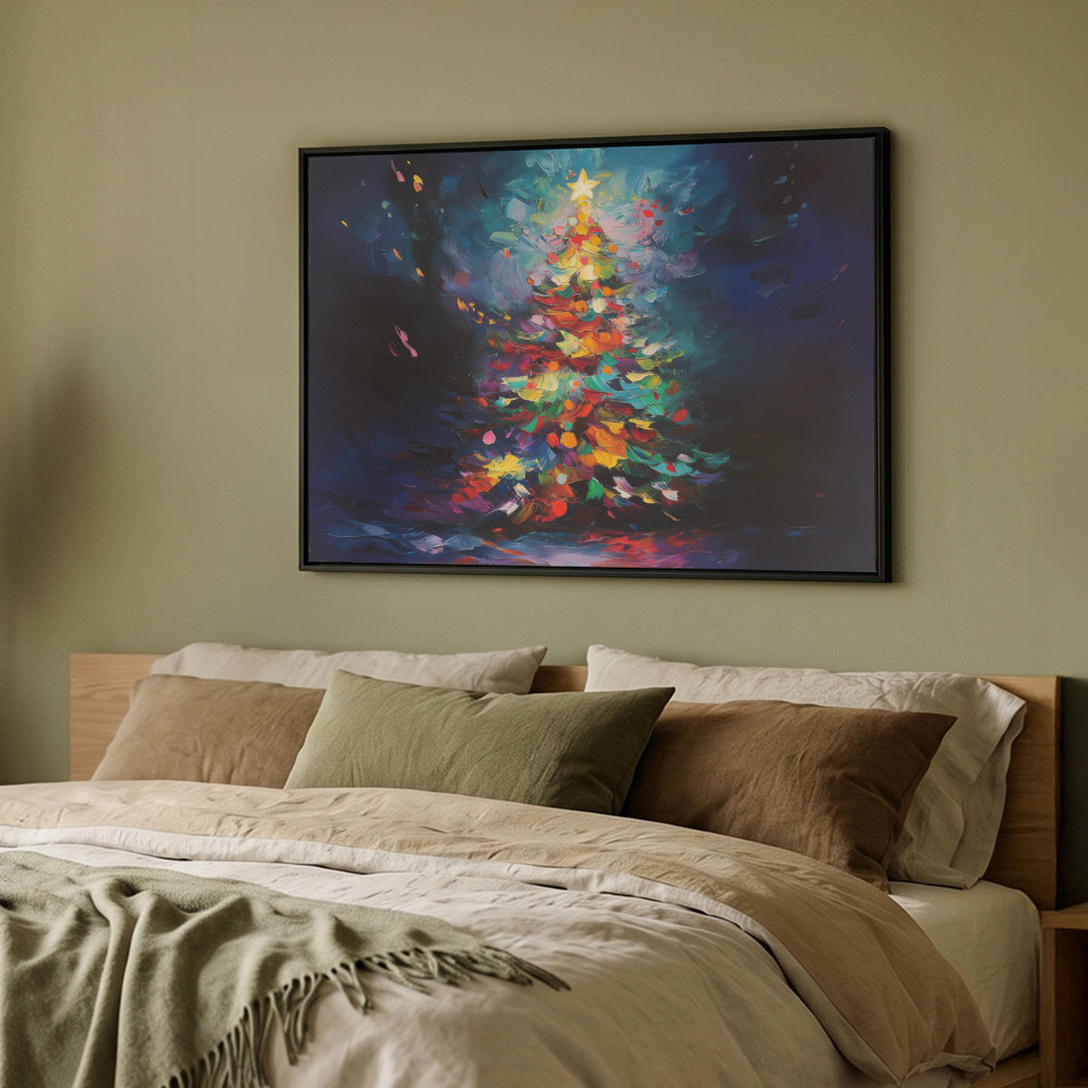 LEINWAND Bilder mit Rahmen - Weihnachtsbaum - Weihnachten - Abstrakt - Farbenfroh - 100x70 - Multicolor, Textil (100/70cm) - MuchoWow