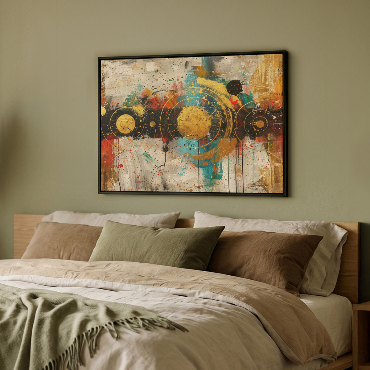 LEINWAND Bilder mit Rahmen - Abstrakt - Kunst - Gold - Modern - 80x60 - Multicolor, Textil (80/60cm) - MuchoWow