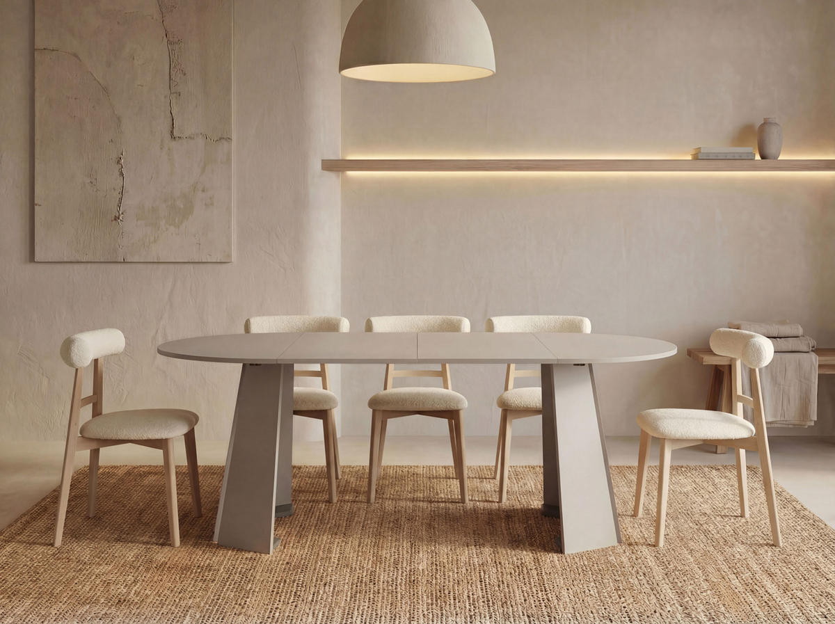 ESSTISCH Lunda rund ausziehbar verlängerbar, Kaschmir Grau-Beige 100-180/100/76 cm - Kaschmir/Schwarz, Holzwerkstoff (100/100/76cm) - WFL GROUP