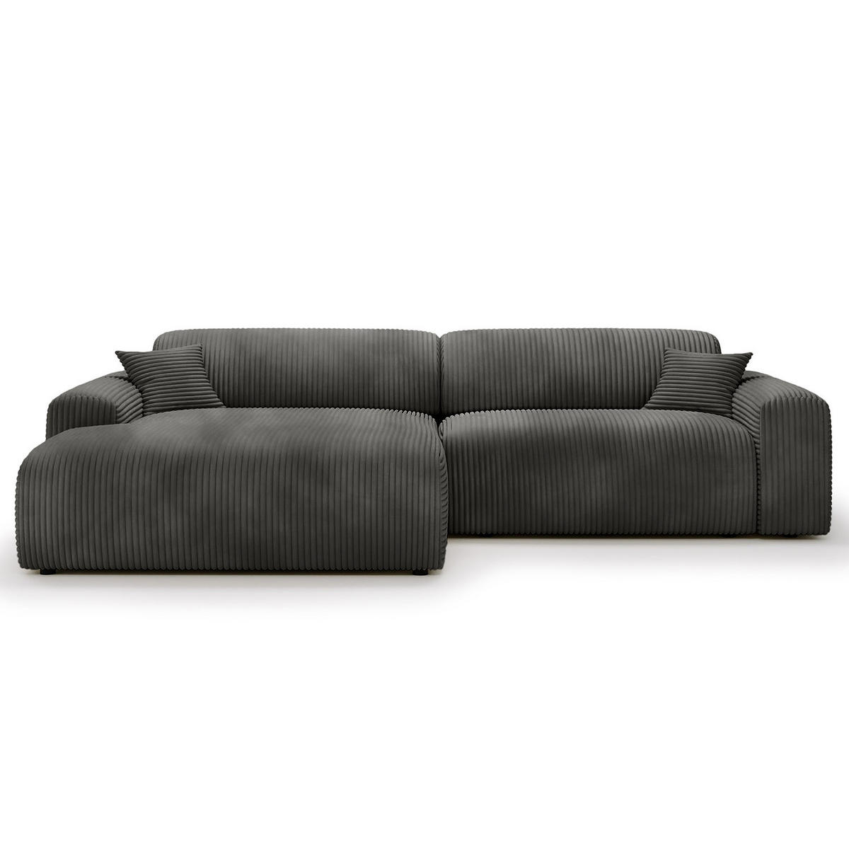 ECKSOFA mit Longchair - Cord - Schwarz/Grau, Kunststoff/Textil (284/178cm) - home24