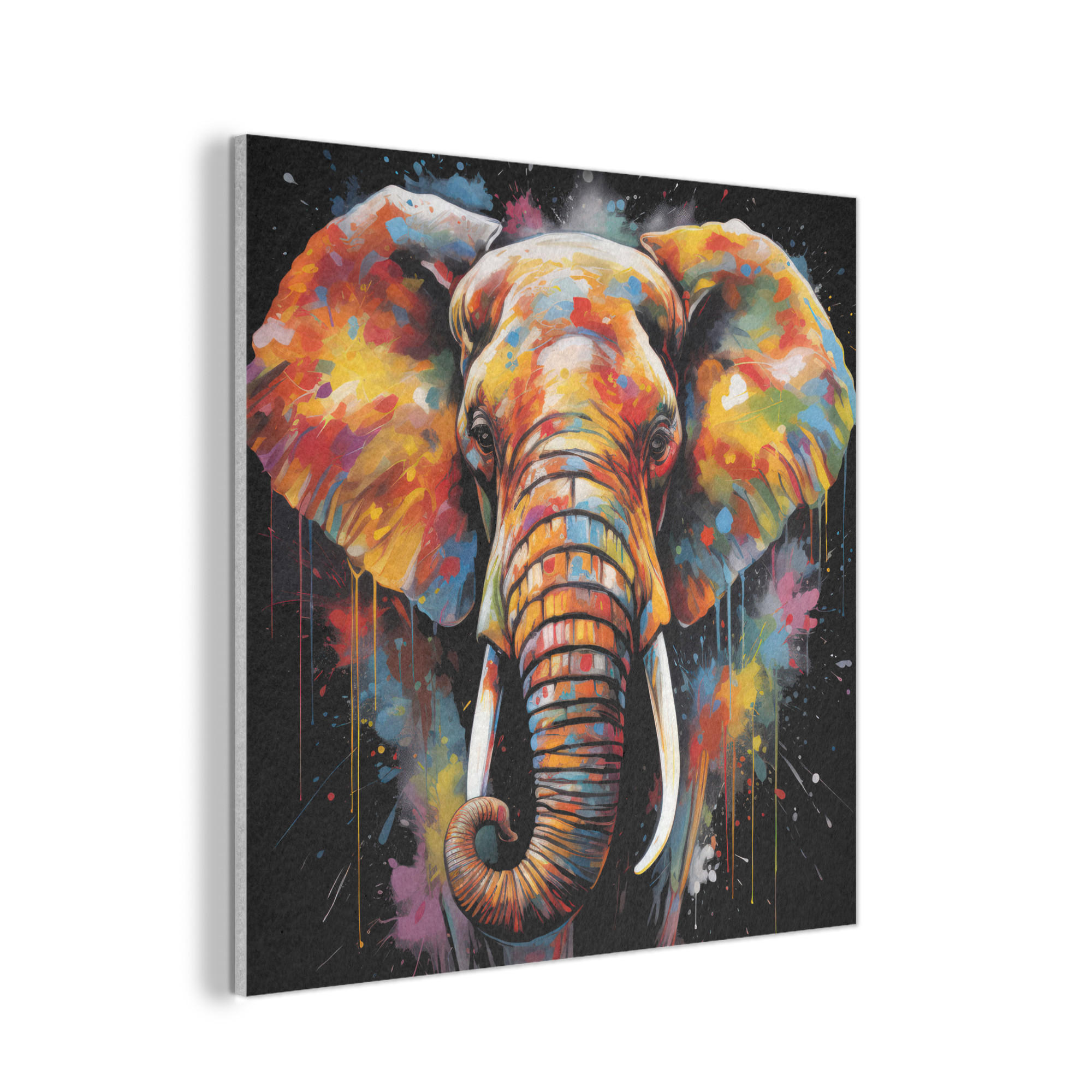 AKUSTIKPANEEL Elefant - Graffiti - Schwarz - Tiere - Farben 90x90 cm - Schwarz, Textil (90/0.9/90cm) - MuchoWow