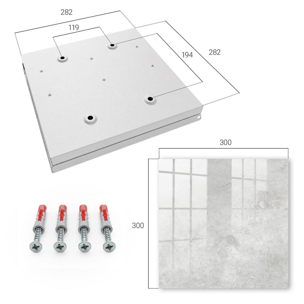 SCHLÜSSELBOX Weiß 30x30 cm – Türöffnung nach rechts - Grauer Stein - Grau, Metall (30/30/5cm) - TULUP
