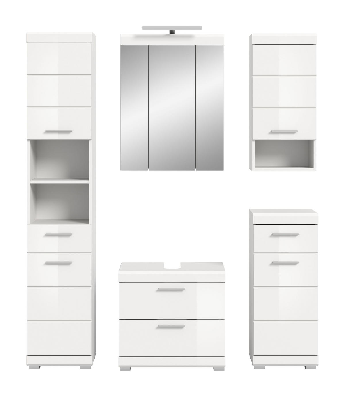 BADKOMBINATION 5tlg. Scout Bad in weiß Nachbildung und weiß hochglanz B/H/T: 164x191x34 cm - Weiß, Holz (164/191/37cm)