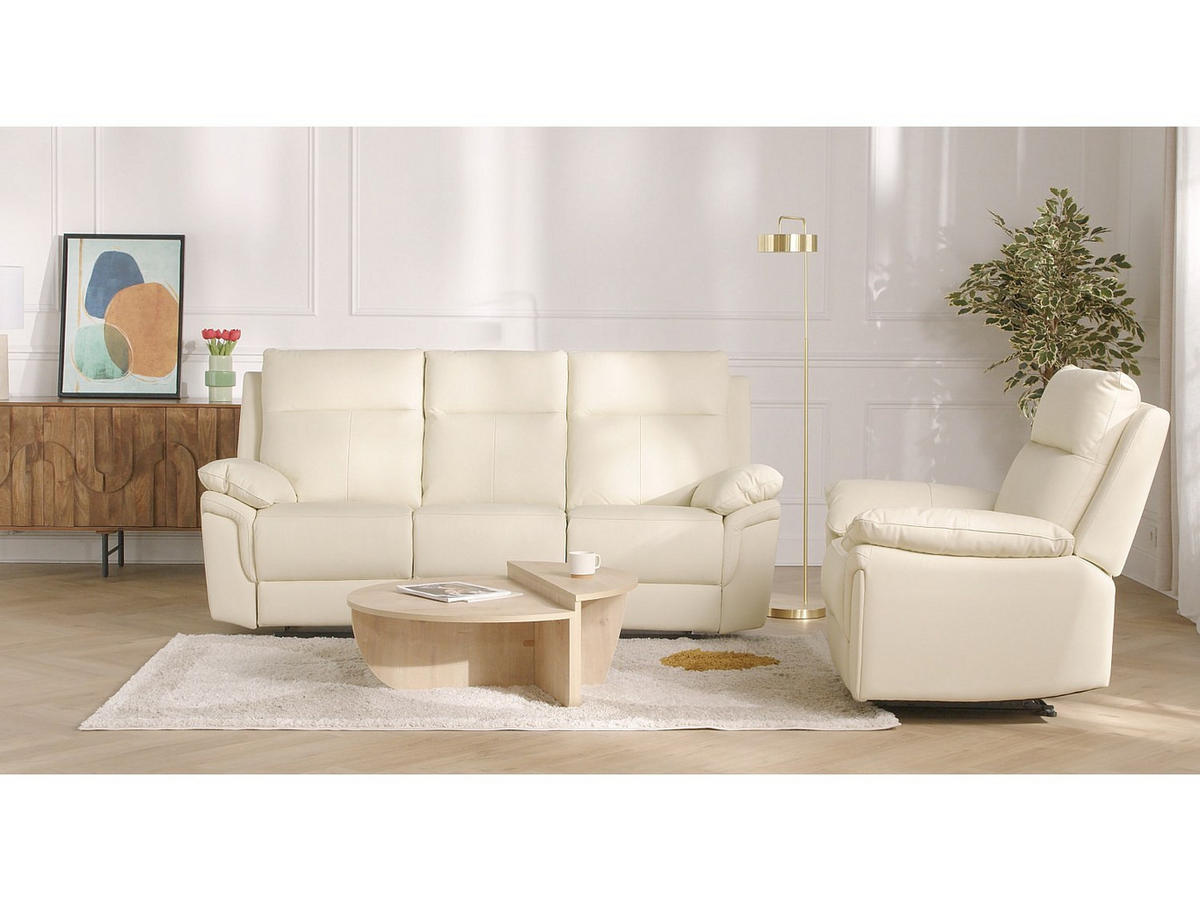 SOFAGARNITUR mit Relaxfunktion - 4 -Sitzer - Leder - elfenbeinfarben - PAKITA - Weiß, Leder (208/102/92cm) - Vente-Unique