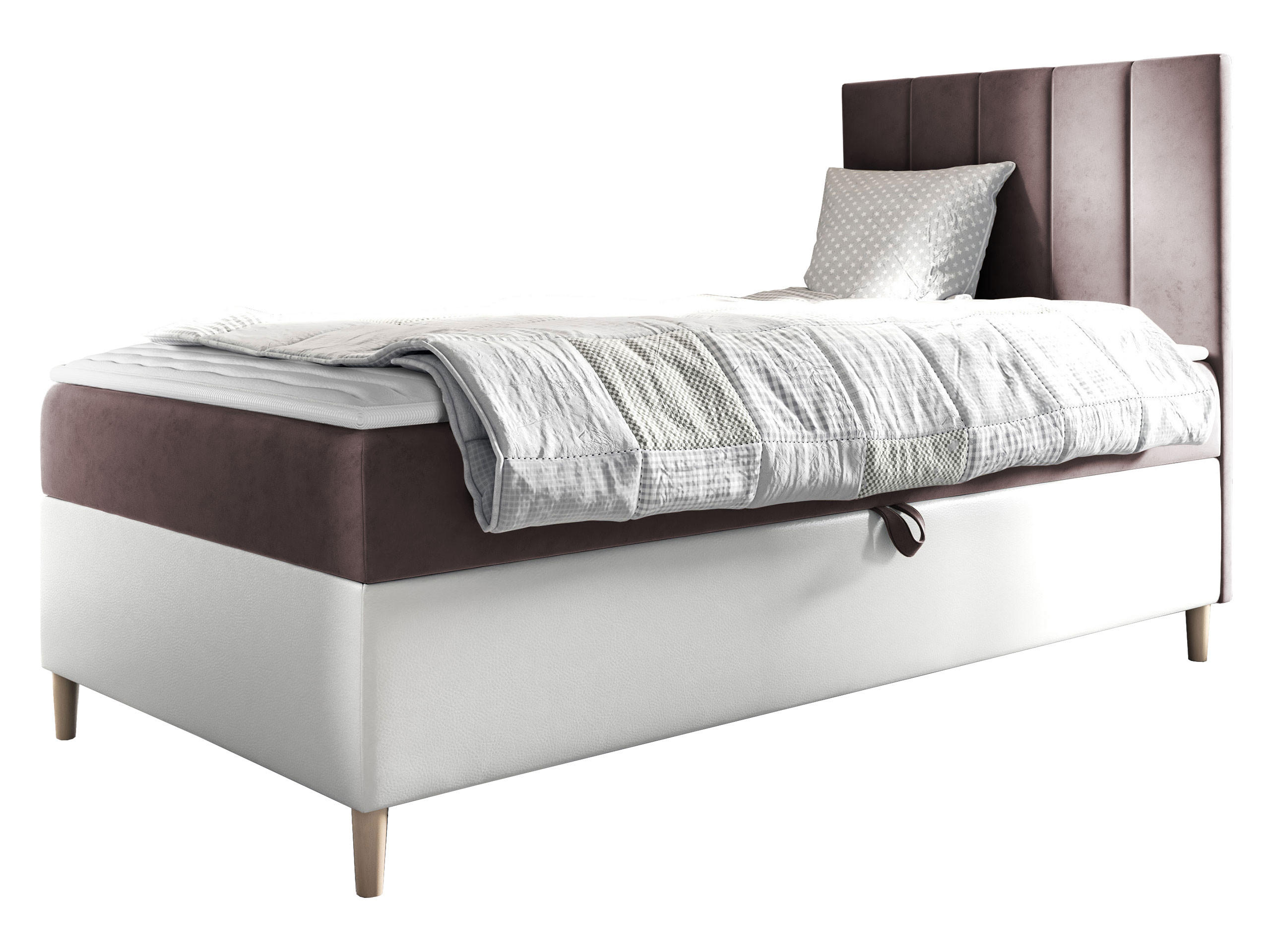BOXBETT Maja Junior 1, Seite zum Öffnen des Bettkastens: Rechts - Weiß/Rosa, Holz (90/200cm) - MIRJAN24