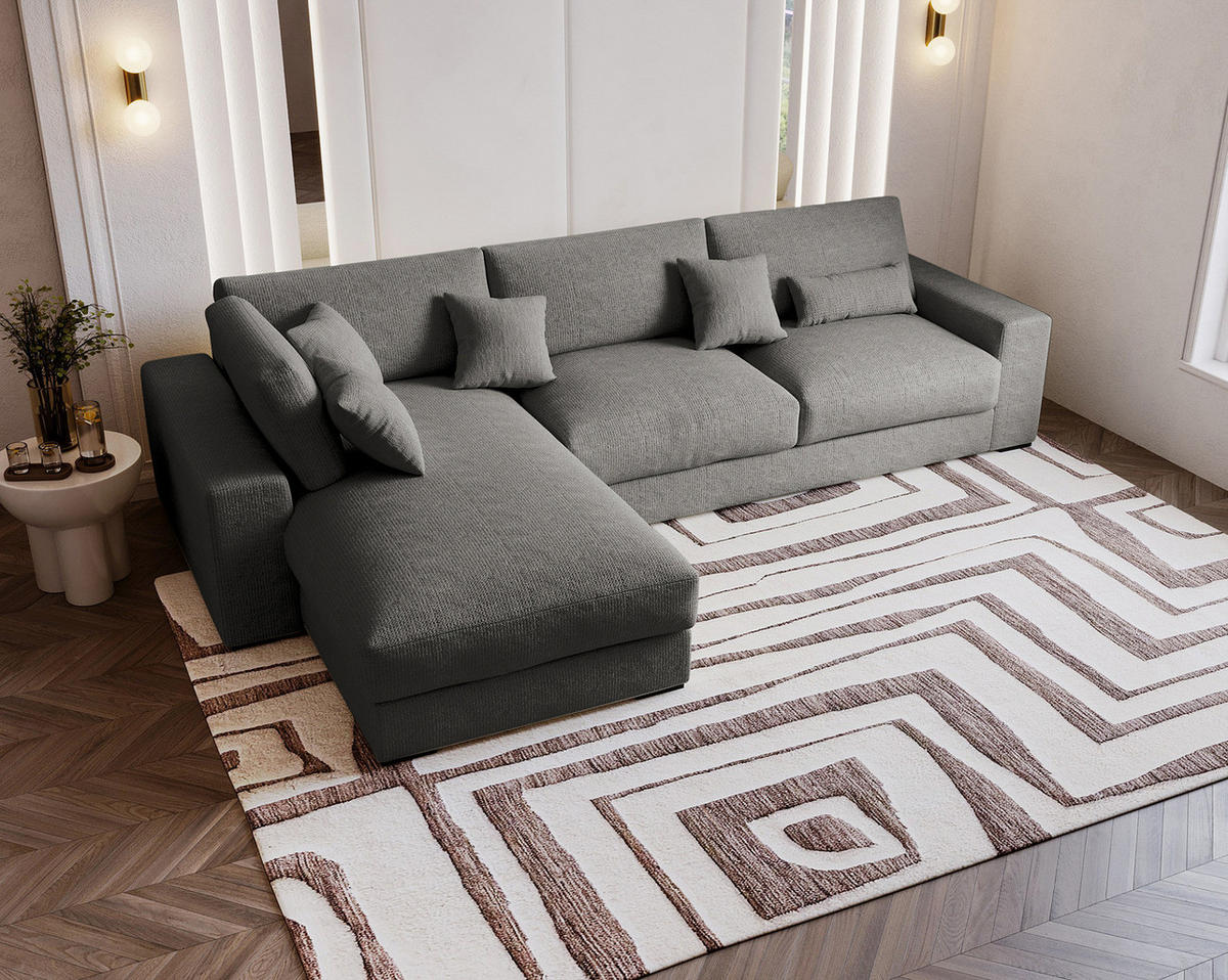 ECKSOFA mit Longchair - Anthrazit/Schwarz, Kunststoff/Textil (340/205cm) - home24