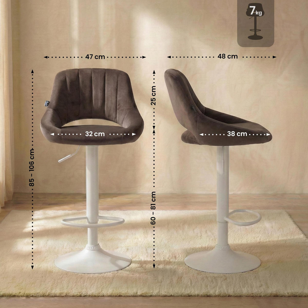 BARHOCKER Milet 48x47x85 cm braun - Braun, Textil (47/85/48cm) - furnicato