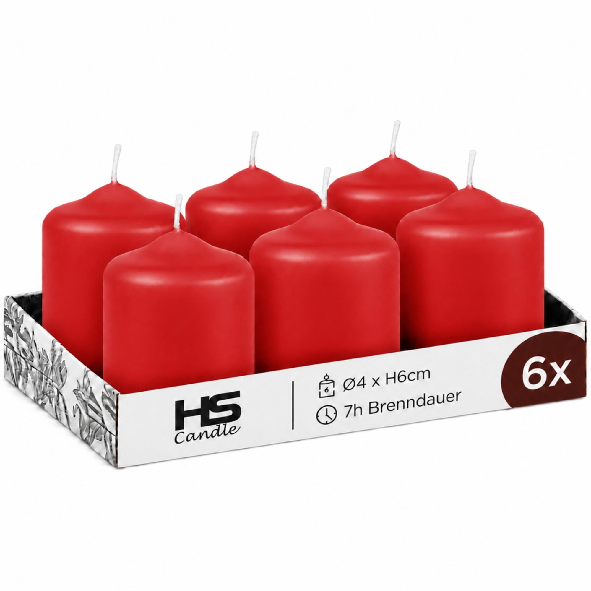 STUMPENKERZEN Ø4xH6 cm Rot 6er-Pack - Rot, Naturmaterialien (4/6cm)