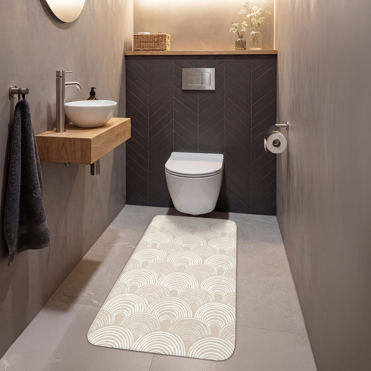 WC PŘEDLOŽKA Vlny - Textura - Béžová 60x120 cm - kašmírová, textil/plast (60/1cm) - OnlyWow