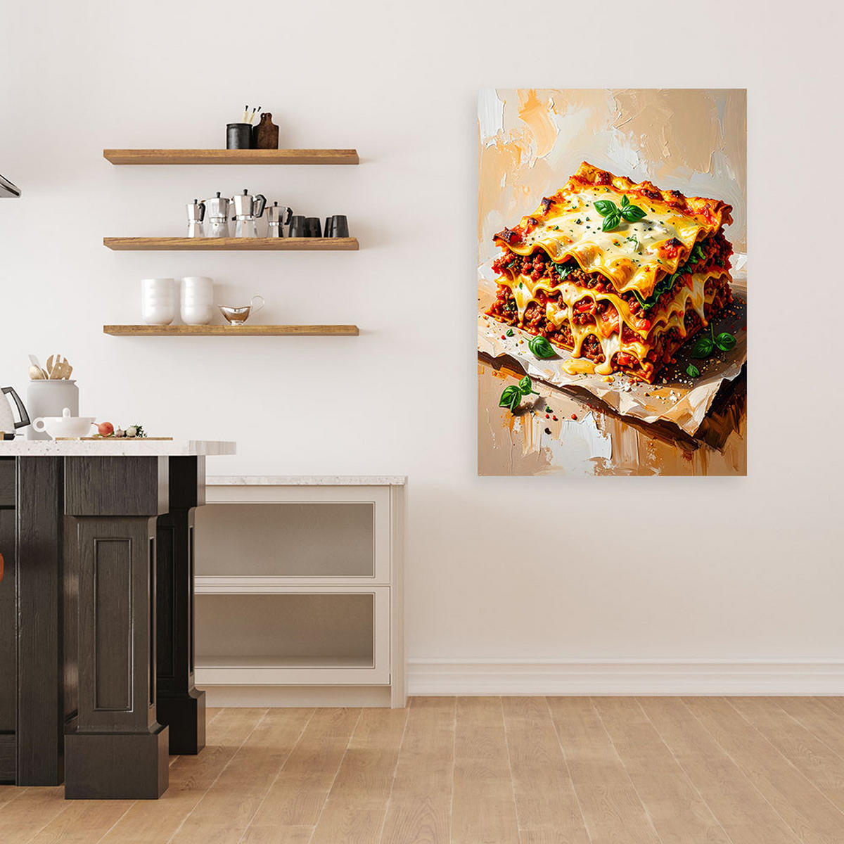 LEINWANDBILD Lasagne Essen 80x120cm - Beige, Textil (80/120cm) - Feeby