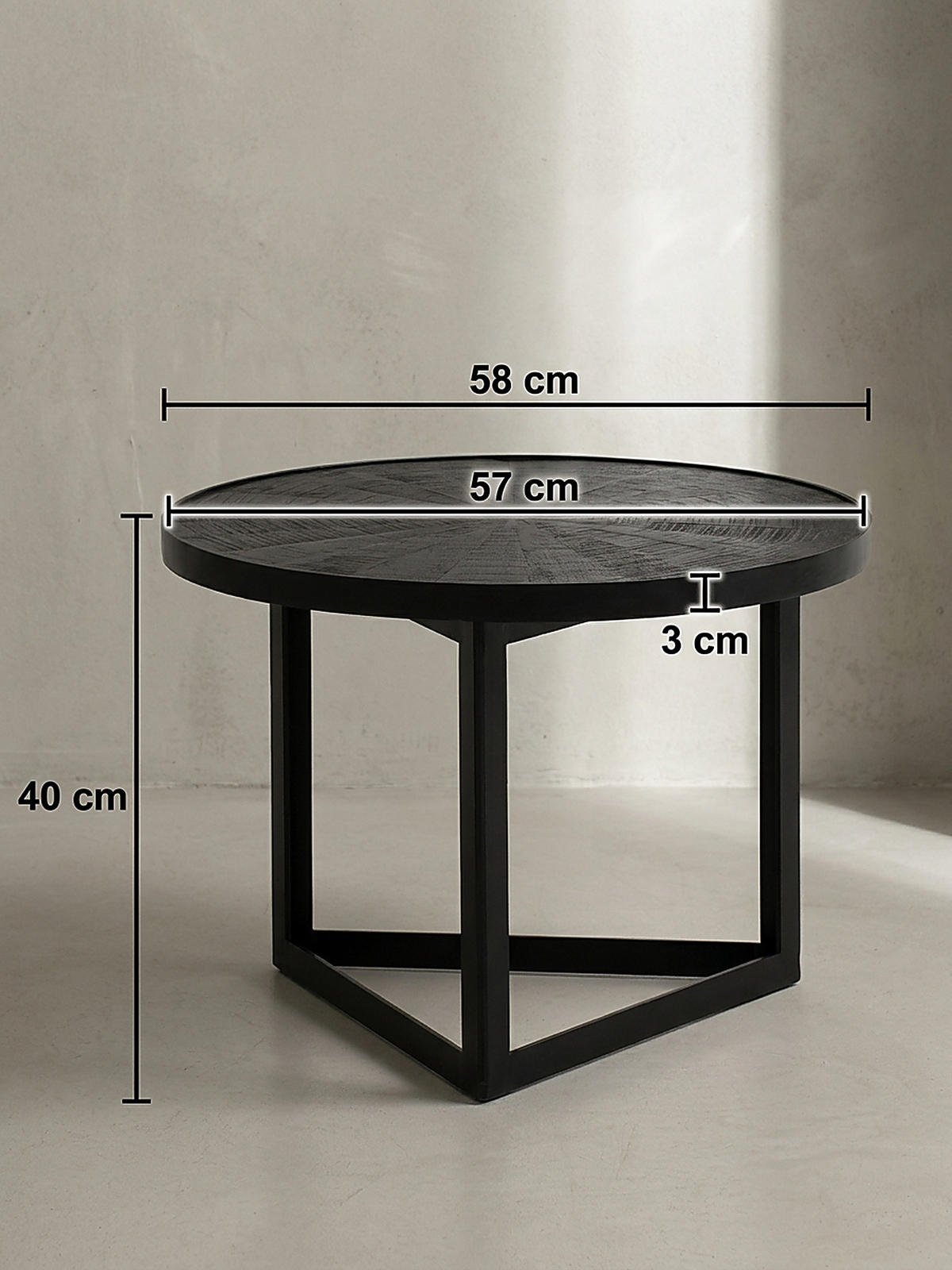 COUCHTISCH Schwarz Massivholz Mango Rund 58x58x40 cm Industrial Design - Schwarz, Holz/Metall (58/58/40cm) - KADIMA DESIGN