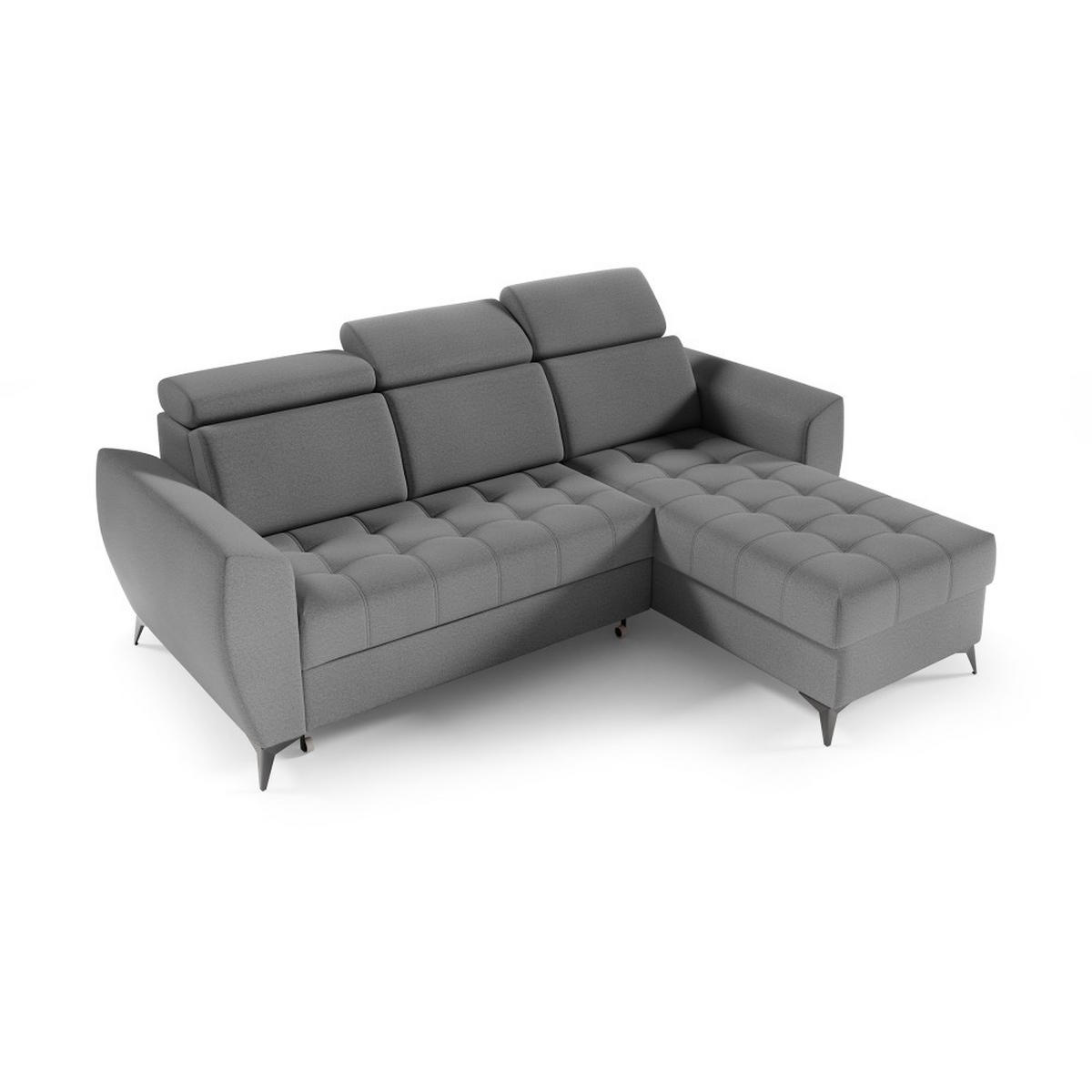ECKSCHLAFSOFA Aurora I verstellbare Kopfstützen, Grau - Schwarz/Grau, Textil (235/176cm) - Beautysofa