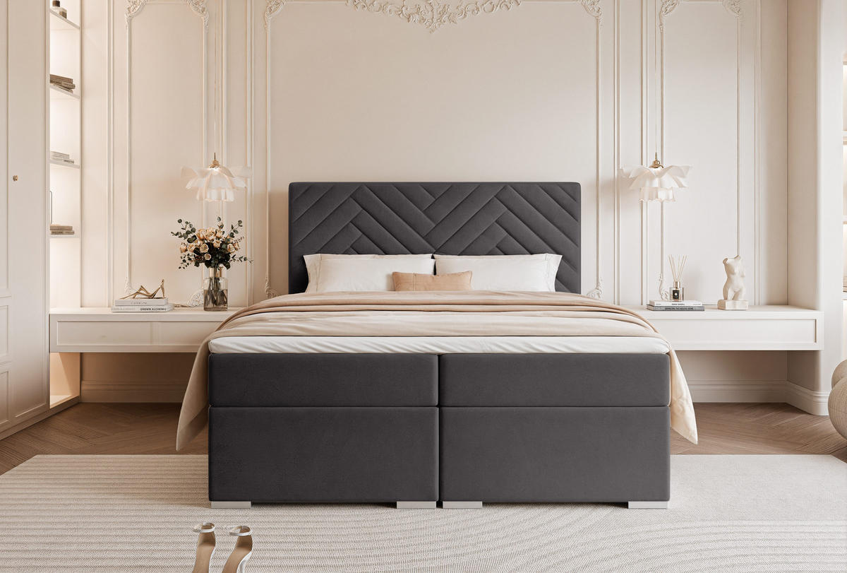BOXBETT NEREA 120/200 cm mit Matratze und Topper, Dunkelgrau - Dunkelgrau, Textil (120/200cm) - Idohome