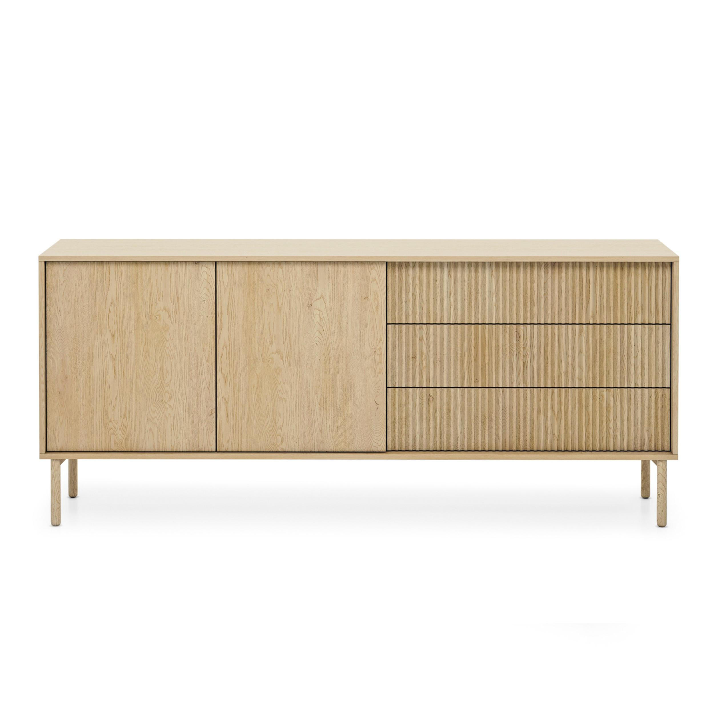 SIDEBOARD Trentinis 2T 3S Beige 187,1/41,4/39,5 cm – Geriffelte Fronten - Eichefarben, Holzwerkstoff/Metall (187.1/79.8/39.5cm) - AX Living