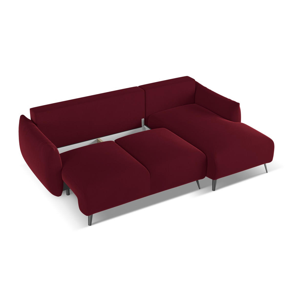 ECKSOFA mit Schlaffunktion Samt Stoff Rot - Bordeaux/Rot, Textil/Metall (242/162cm) - LaMiaSofa