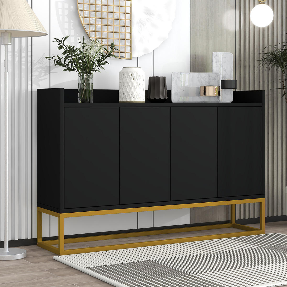 SIDEBOARD 120/30/80 cm schwarz aus Spanplatte mit 4 Türen - Schwarz, Holzwerkstoff (120/80/30cm) - OKWISH