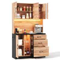 BUFFET aus MDF 105x40x180 cm in Holzoptik/Schwarz mit LED, USB, Steckdosen und verstellbaren Einlegeböden - Naturfarben, Holzwerkstoff (105/180/40cm) - Modfu