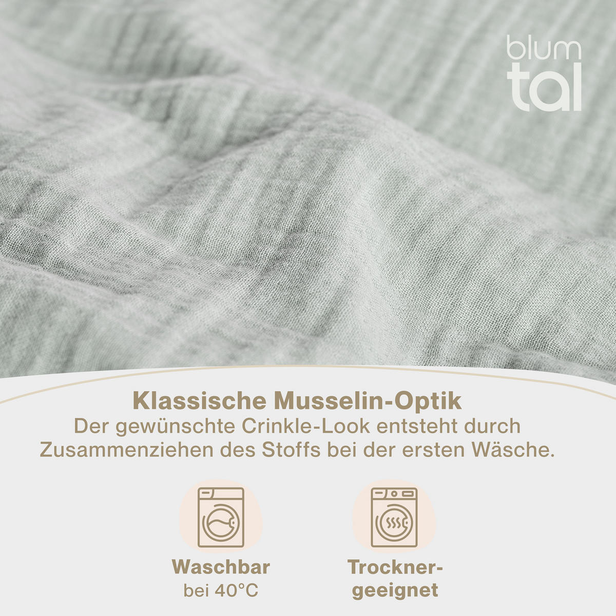 BETTWÄSCHE Musselin, 100% Baumwolle, 135/200 cm & 40/80 cm - Blau, Textil (135/200cm) - Blumtal