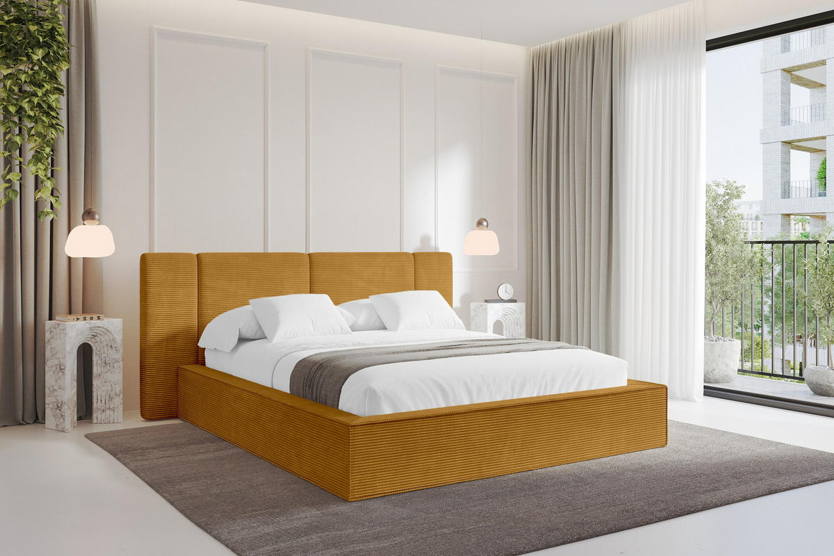 POLSTERBETT mit Bettkasten und Lattenrost, Boxbett ohne Matratze - RIVO 200x200 Senfgelb - Gelb, Holzwerkstoff/Textil (200/200cm) - ALTDECOR