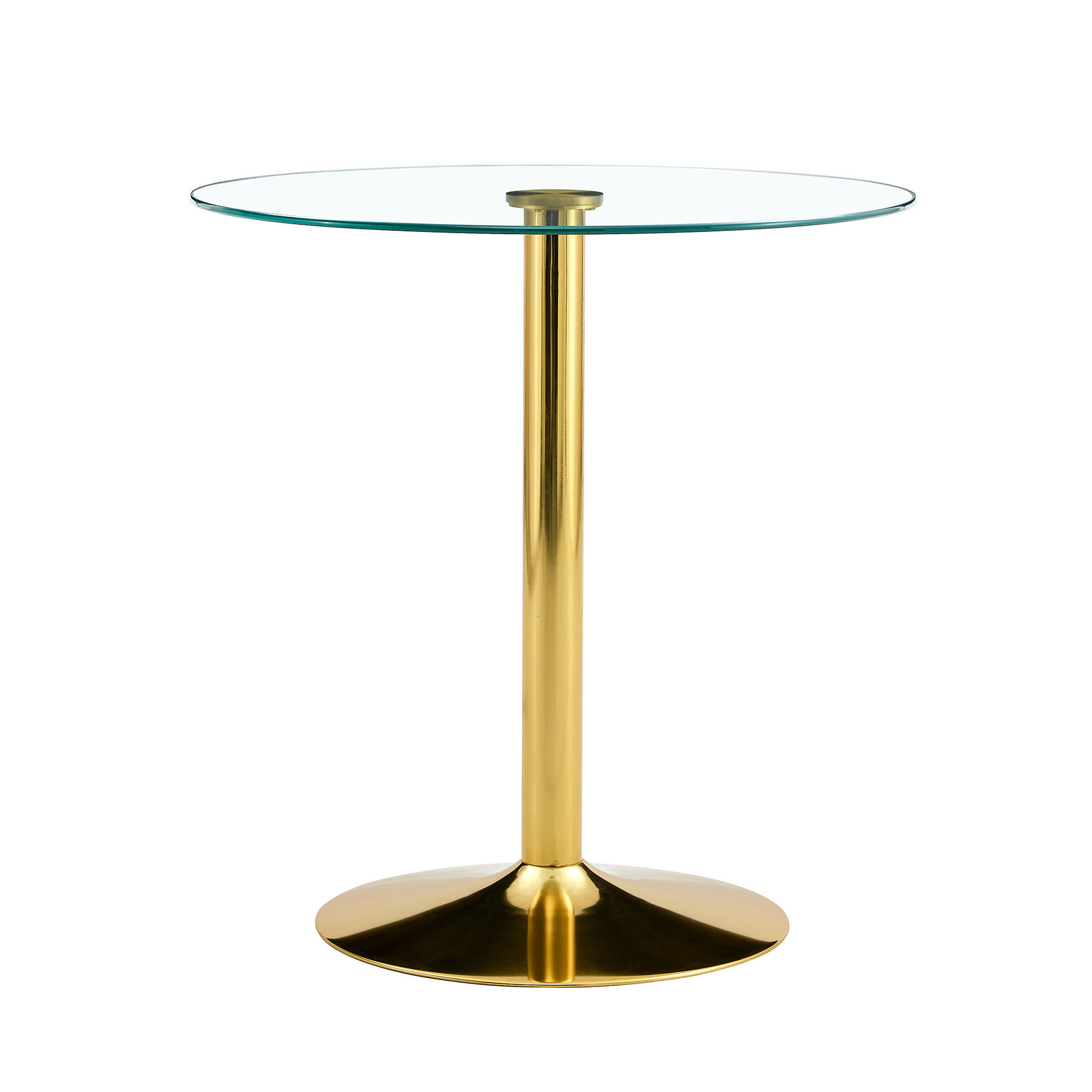 MASA de bar rotunda din sticla si auriu Ø 89 cm cu baza in forma de trompeta