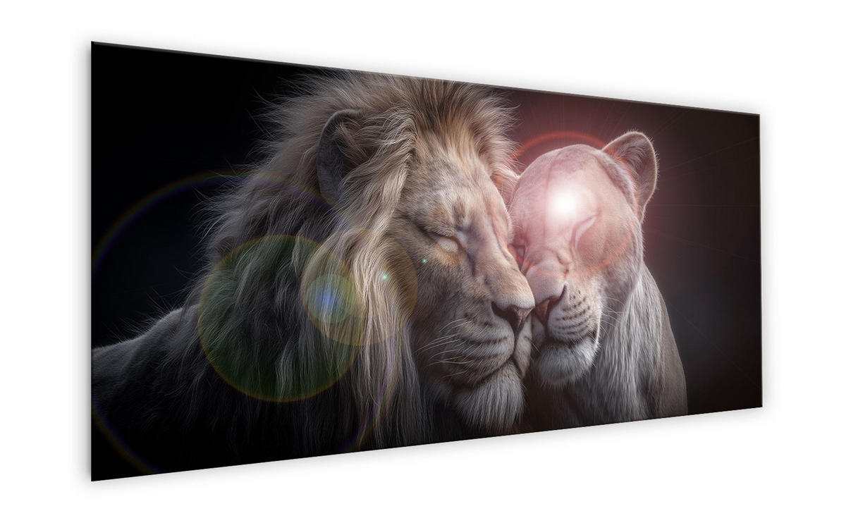 GLASBILD 125x50 cm Löwen schwarz beige - Beige, Glas (125/50cm) - artissimo