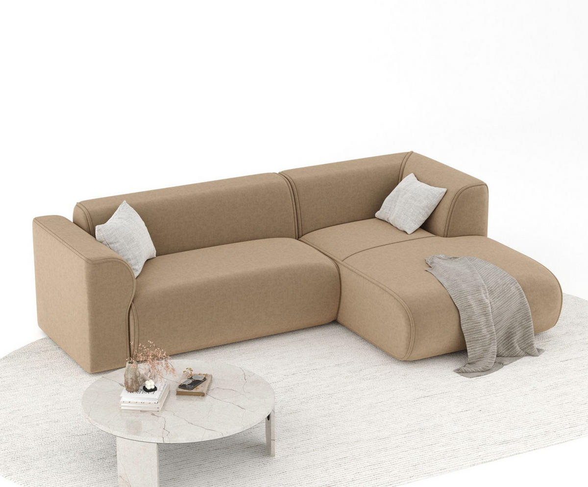 ECKSOFA Melani Beige Samtstoff - Rechts Seite - Beige/Schwarz, Holz/Holzwerkstoff (162/256cm) - Maison de Reve