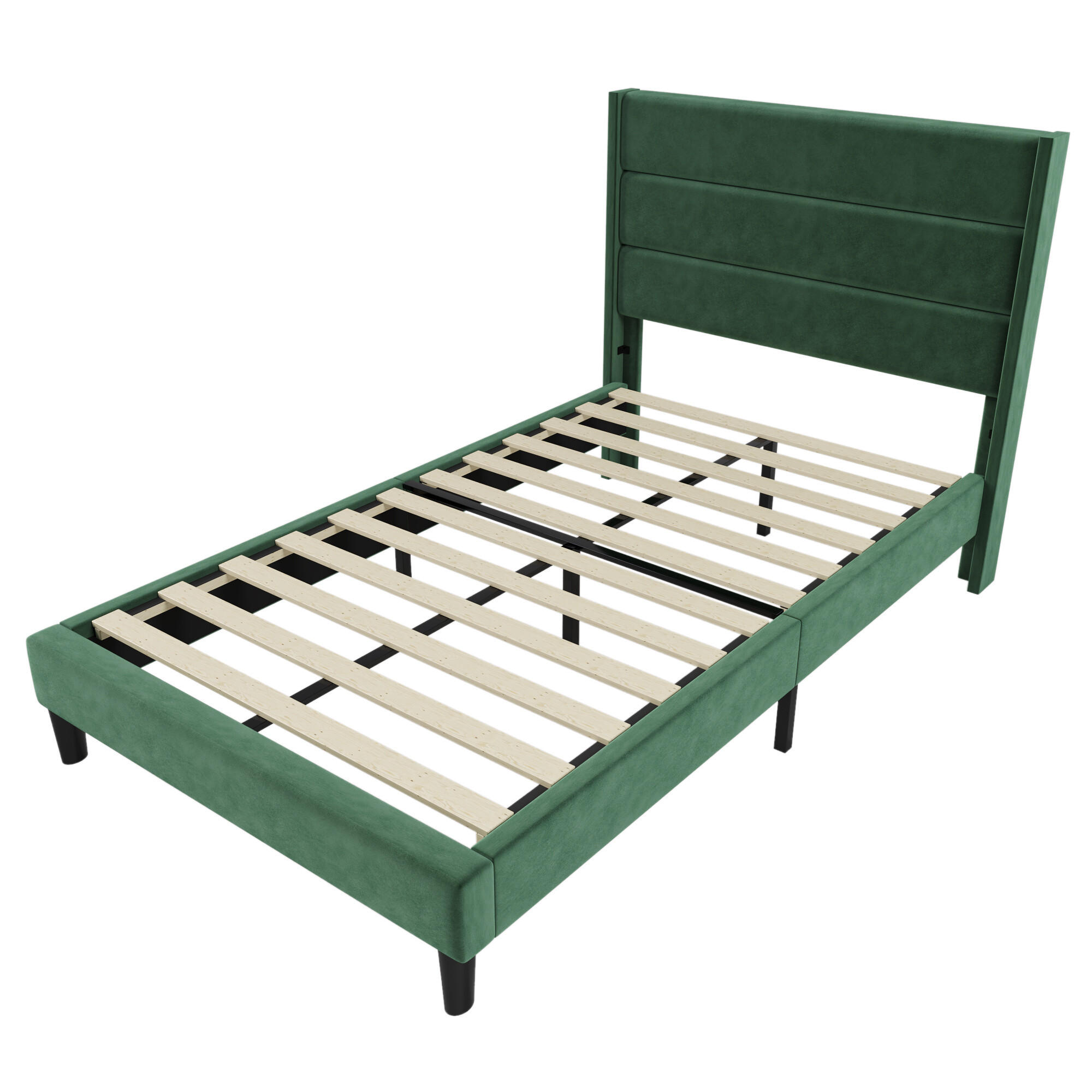 EINZELBETT Dunkelgrün 90/200 cm - Grün, Holzwerkstoff/Textil - Urban Meuble