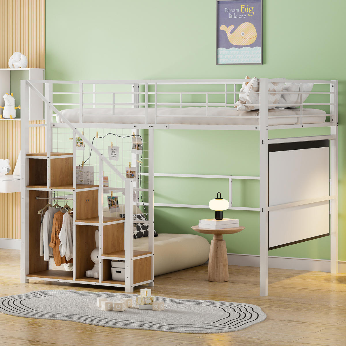 HOCHBETT 140/200 cm in Weiß mit Stauraum und Treppe aus Metall - Weiß, Metall (140/200cm) - Flora Grace