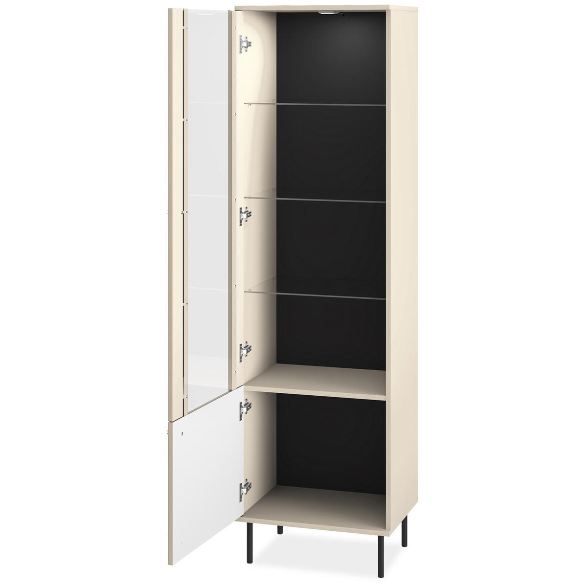 VITRINENSCHRANK DROMA inklusive Beleuchtung, Creme - Creme, Holz (55/190/40cm) - KONSIMO®