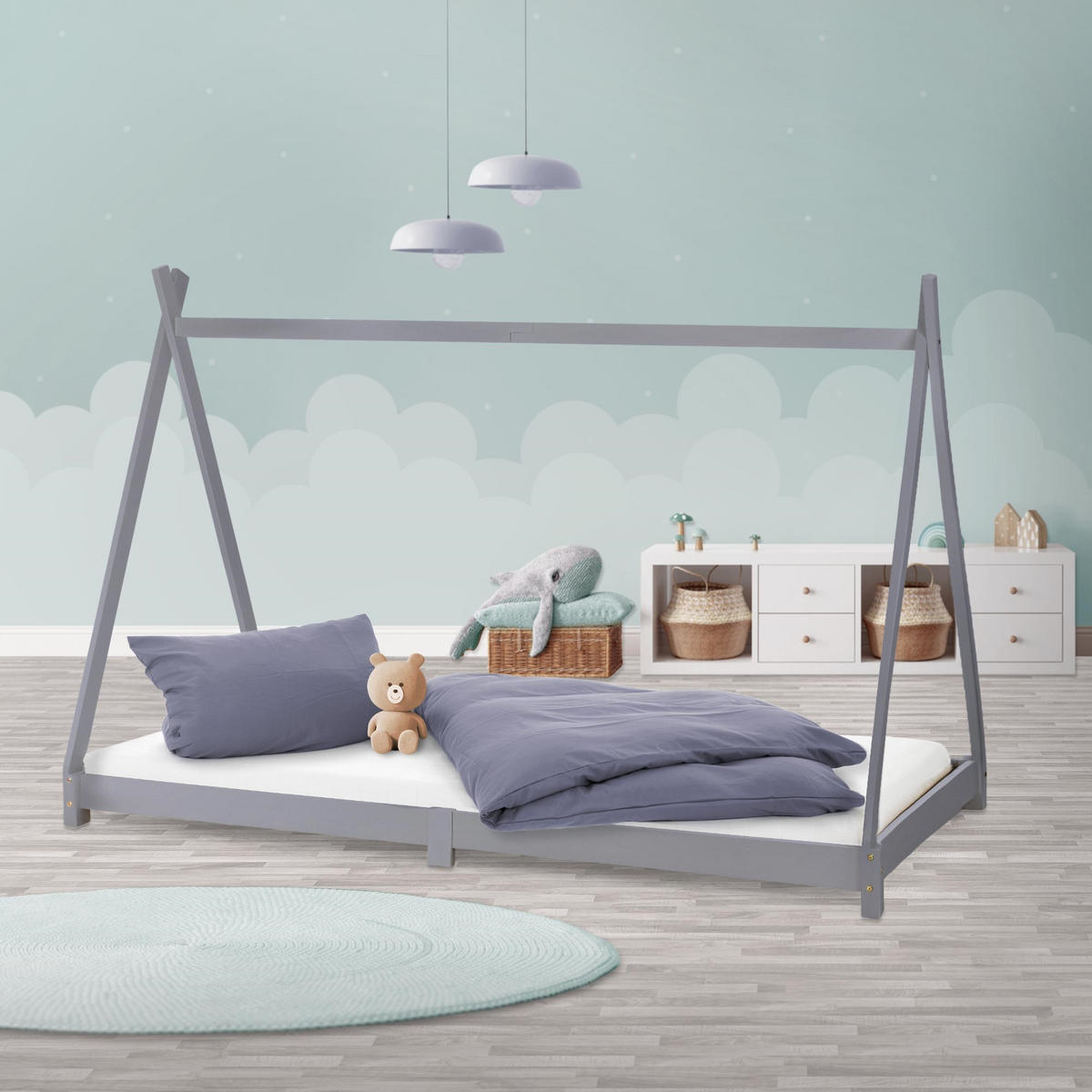 KINDERBETT Tipi 90x200 cm Hellgrau - Hellgrau, Holz (90/200cm) - ML-DESIGN
