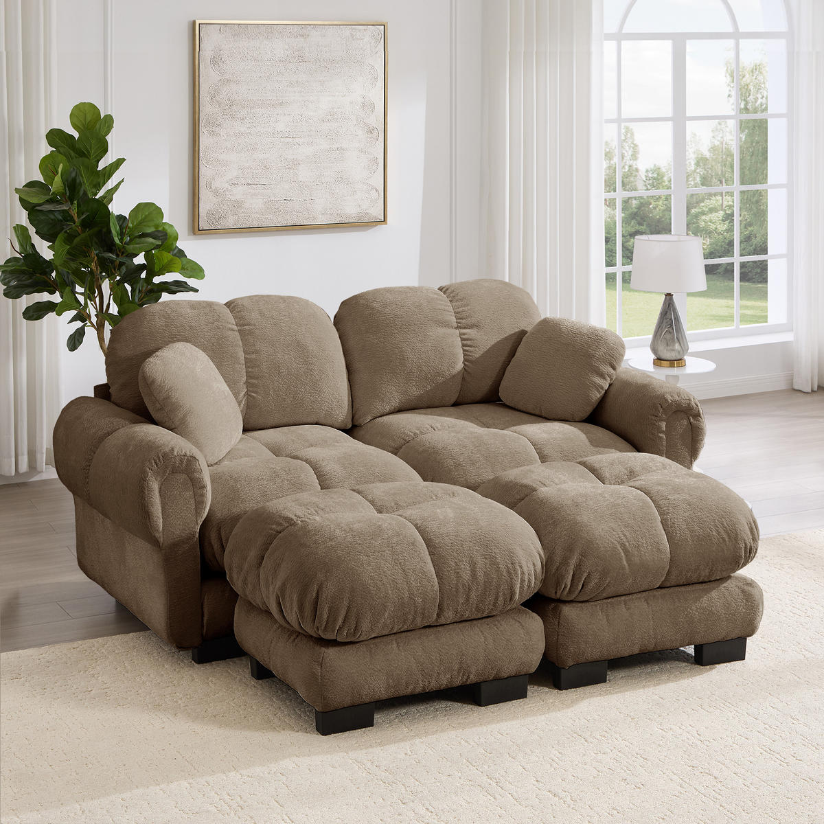 2-SITZER-SOFA DE-34384 2 Ottomans Braun - Braun, Textil (149/90/190cm) - ComfortXL