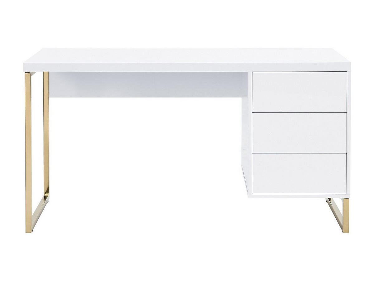 SCHREIBTISCH mit 3 Schubladen - MDF lackiert & Metall - Weiß & Goldfarben - TIMFIA - Weiß, Holz (60/140/75cm) - Pascal Morabito