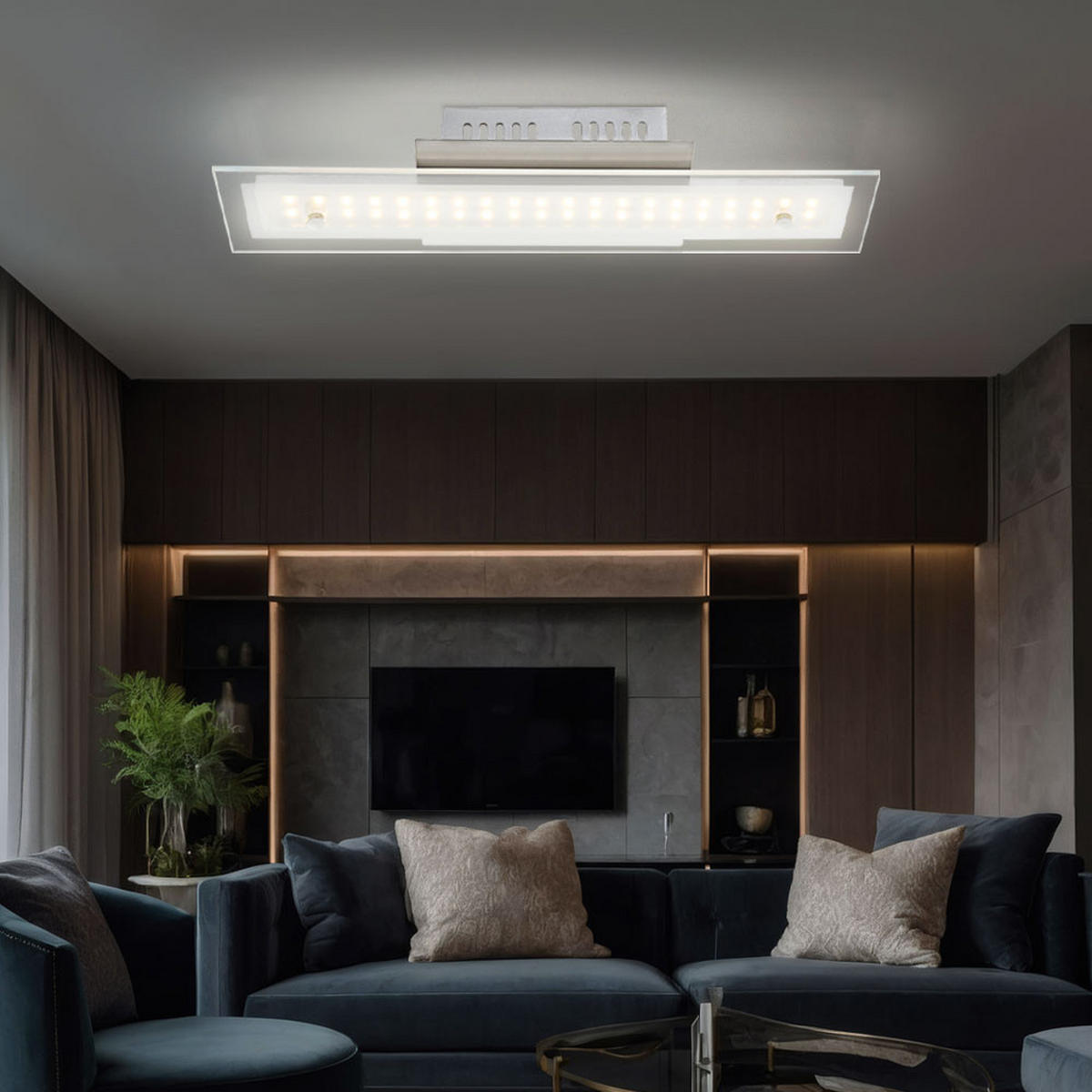 LED DECKENLEUCHTE Liguria Silber Chrom - Silberfarben, Glas (40/10/6.5cm) - Globo Lighting