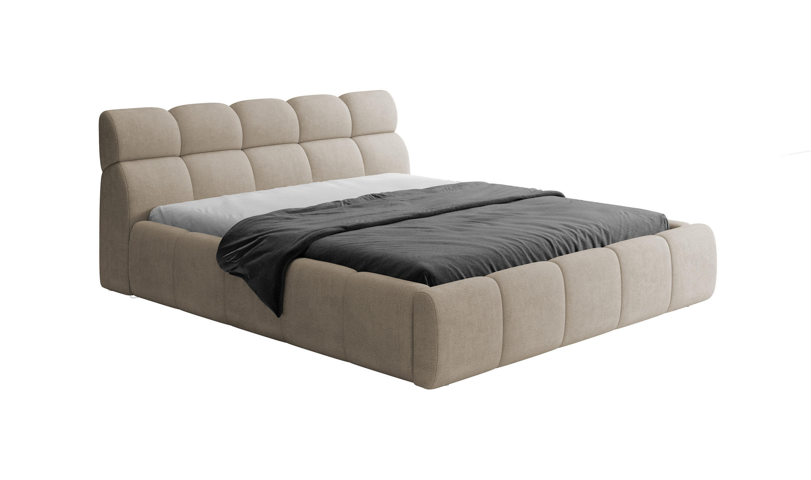 POLSTERBETT GIULIA, komfortabel, mit Bettkasten, verstellbarem Kopfteil und LED, 140x200x96 cm, Farbe Beige - Beige/Schwarz, Holzwerkstoff/Kunststoff (140/200cm) - DomoHome