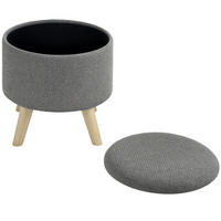 POUF DE-16378 runder Sitzhocker mit Stauraum und Holzbeinen Grau - Grau, Textil (39/40/39cm) - ComfortXL