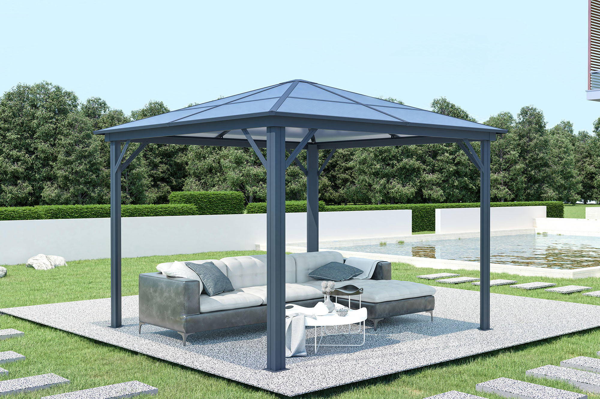 PAVILLON Grace Anthrazitgrau 3m x 3m - Grau, Metall (300/251/300cm) - Cazeboo