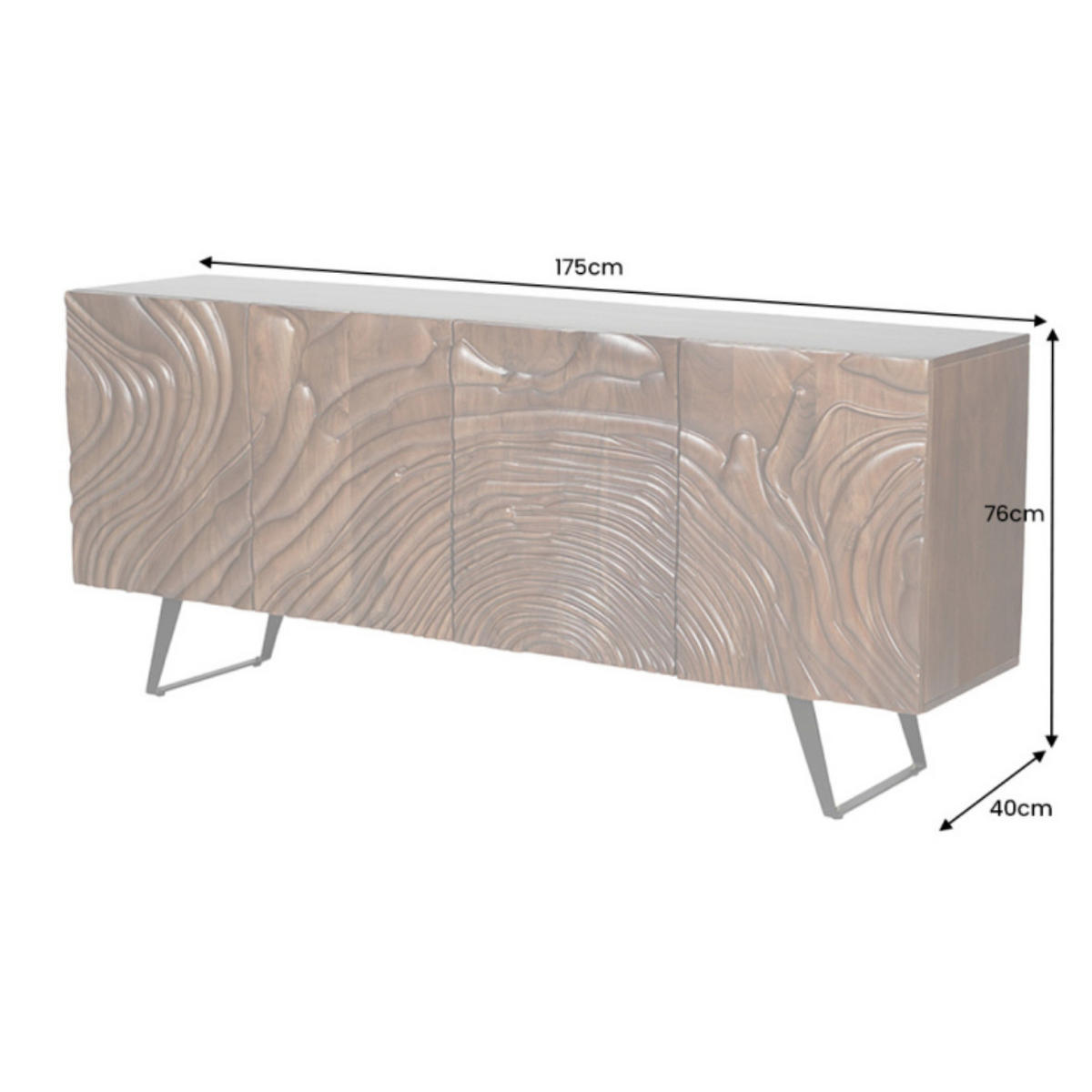 SIDEBOARD FLUID Akazie Braun 175cm - Schwarz/Braun, Holz/Metall (175/76/40cm) - riess-ambiente