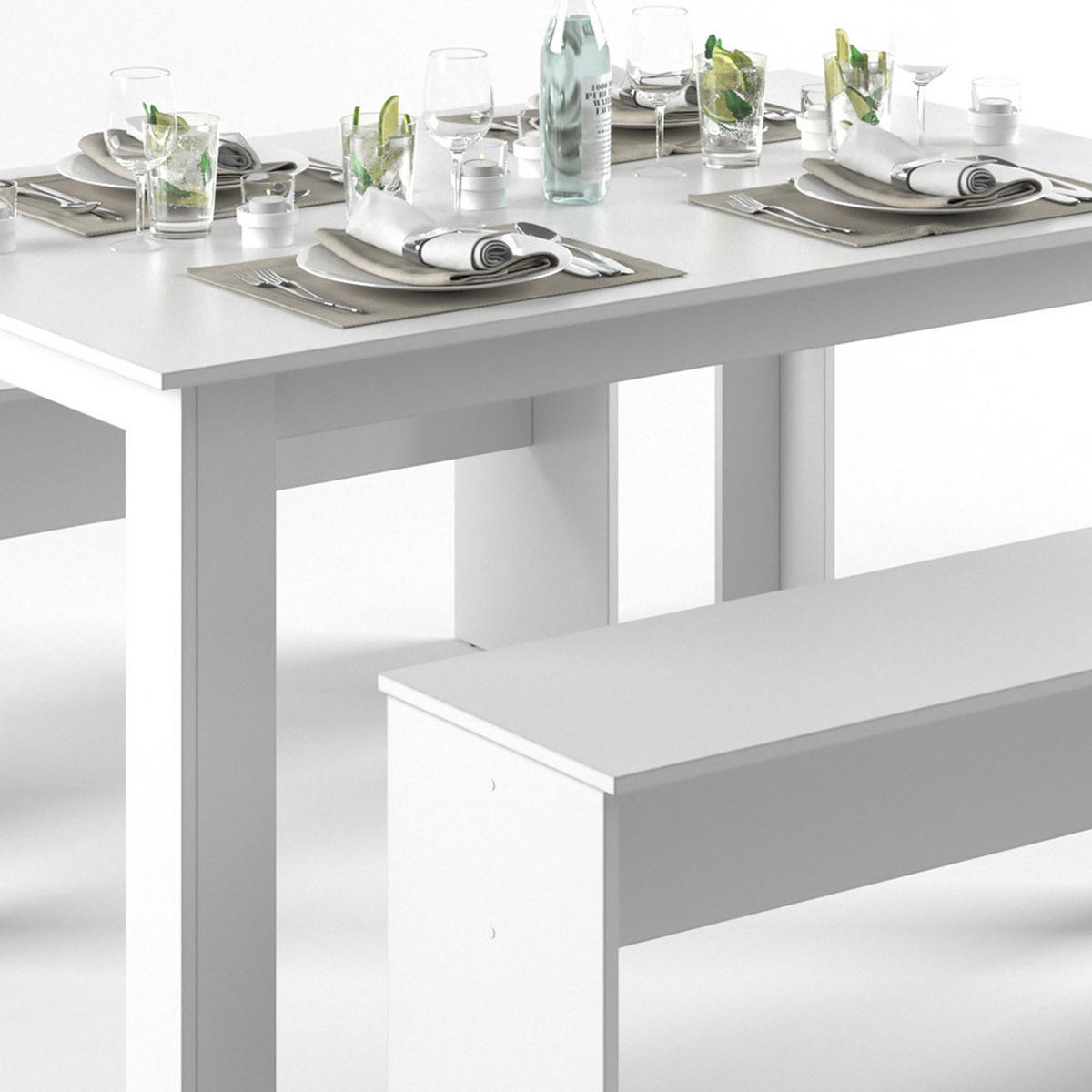 ESSTISCH SET Sentio Weiß 90 x 140 cm mit 2 Bänken - Weiß, Holzwerkstoff (140/76/90cm) - Vicco