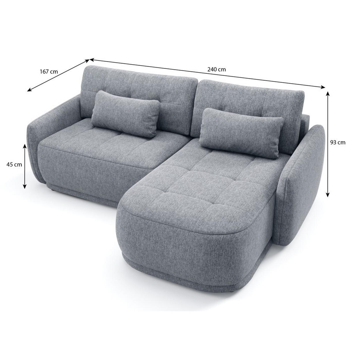 ECKSCHLAFSOFA Kavi mit Bettkasten, universelle Ottomane, Grau - Grau, Textil (240/167cm) - Beautysofa