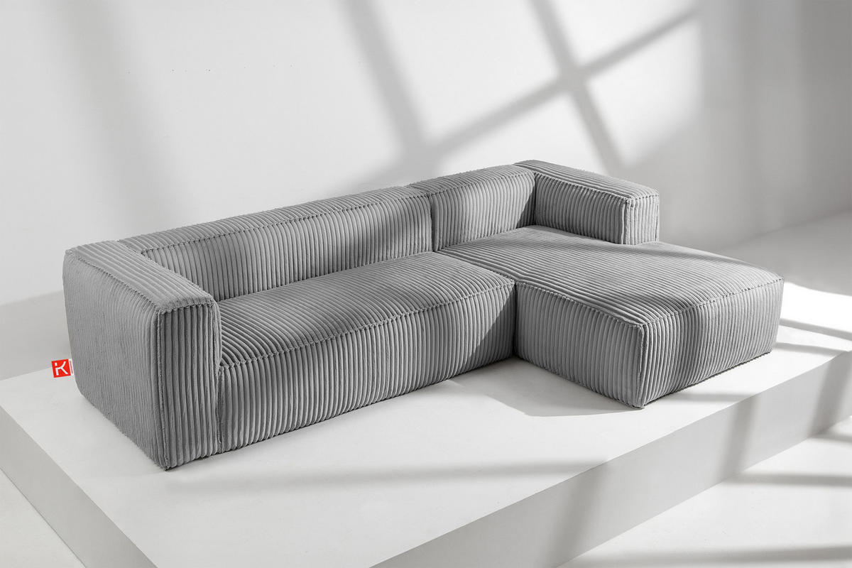 ECKSOFA-RECHTS FEROX Modern, Cord-Stoff, hellgrau - Hellgrau, Textil (305/175cm) - KONSIMO®