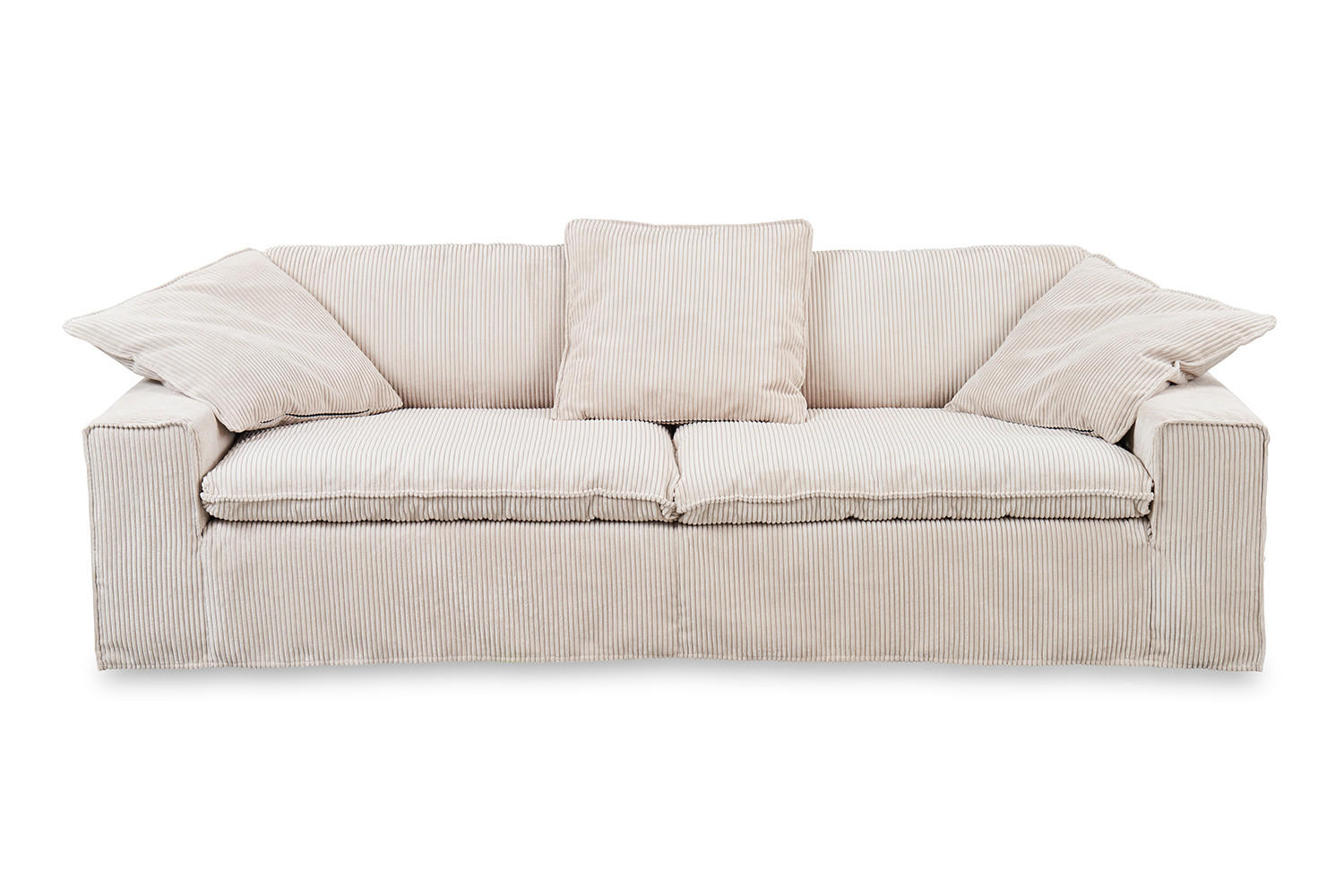 SOFA XL NETTA Cremeweiß Cord - Creme/Braun, Birkenholz/Textil (258/90/116cm) - KAWOLA