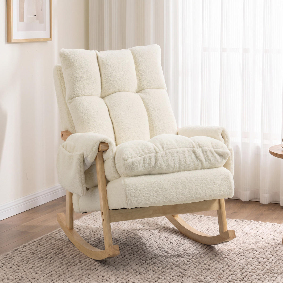 SCHAUKELSTUHL Polyester Creme - Creme/Naturfarben, Holz/Textil (77/93/104cm) - HOMCOM