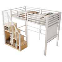 HOCHBETT 90/200 cm, Weiß mit Stauraum und Treppe - Weiß, Metall (90/200cm) - MIVRAY
